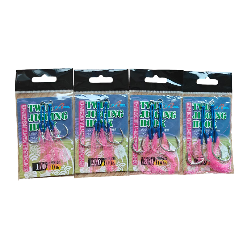 FISHKOOL TWIN JIGGING HOOK with flash tinsel twin assist hooks